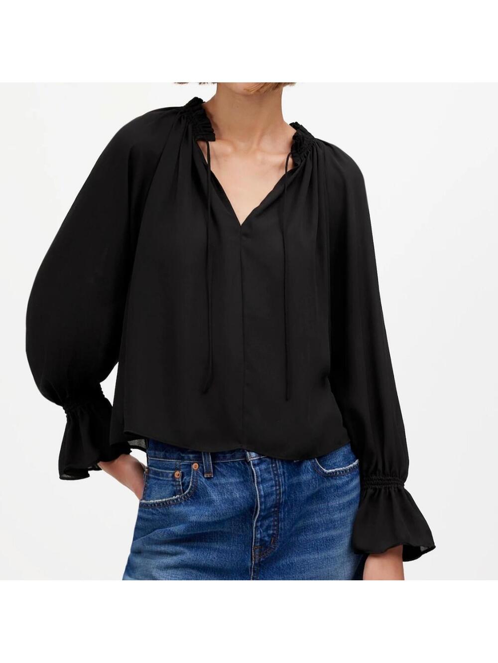 Madewell Long-Sleeve Tie-Neck Top